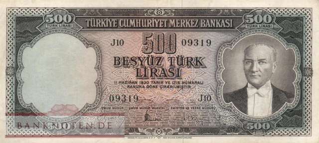 Turkey - 500  Lira (#171a_VF)