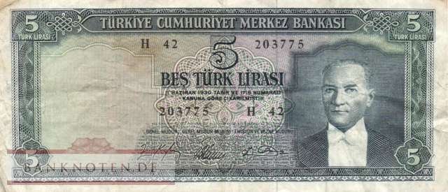 Türkei - 5  Lira (#174a_F)