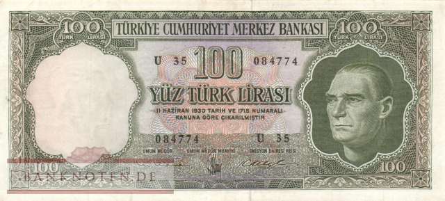 Türkei - 100  Lira (#176a_VF)
