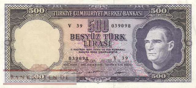 Türkei - 500  Lira (#183_VF)