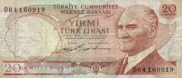 Turkey - 20  Lira (#187a-U1_F)