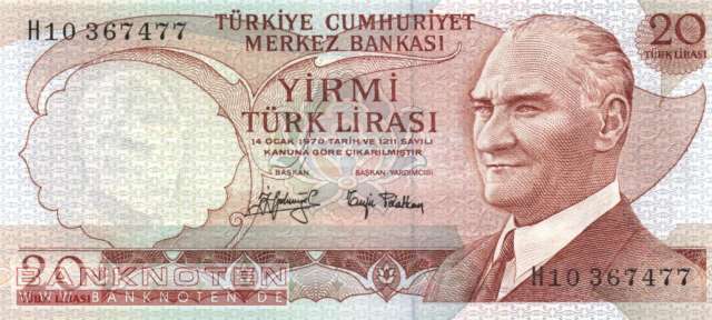Türkei - 20  Lira (#187a-U2_UNC)