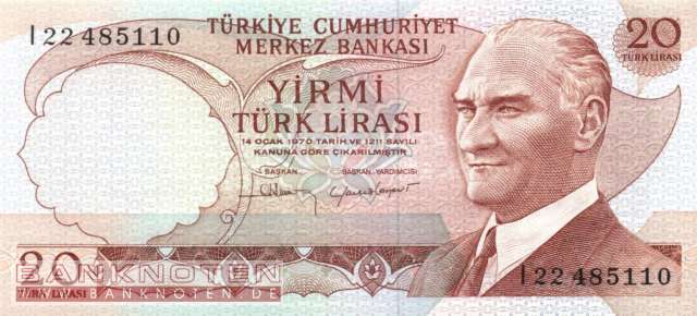 Turkey - 20  Lira (#187b_UNC)