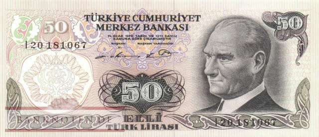 Turkey - 50  Lira (#188-1-1_AU)