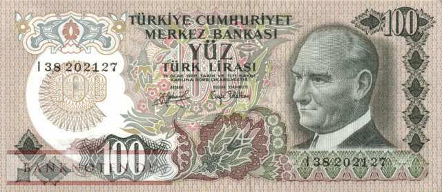Turkey - 100  Lira (#189b-1_UNC)