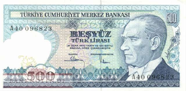Turkey - 500  Lira (#195-1_AU)