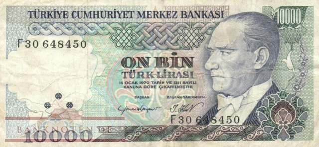Türkei - 10.000  Lira (#199b-1_F)
