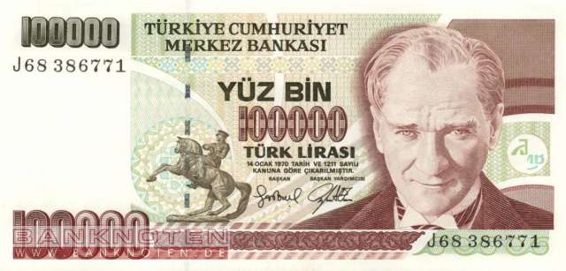 Türkei - 100.000  Lira (#206-1_UNC)