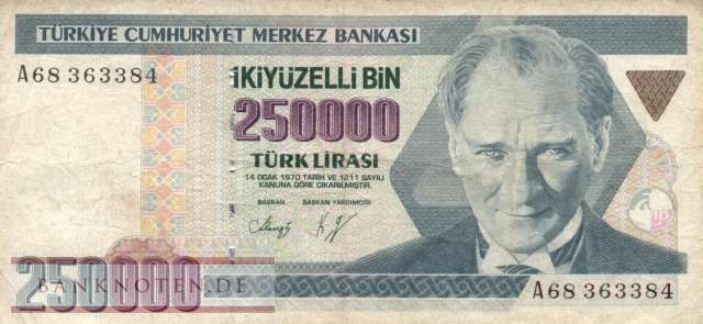 Turkey - 250.000  Lira (#207-U1_F)