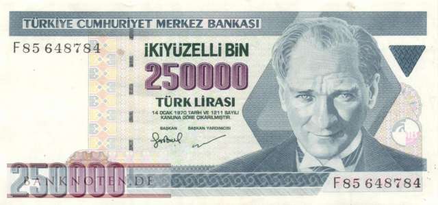 Turkey - 250.000  Lira (#211_XF)