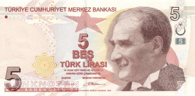 Türkei - 5  Lira (#222a_UNC)