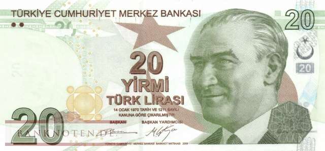 Türkei - 20  Lira (#224b-B_UNC)