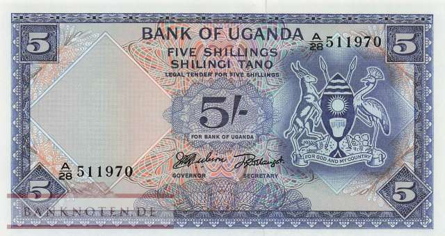 Uganda - 5  Shillings (#001a_UNC)
