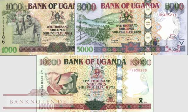 Uganda: 1.000 - 10.000 Shillings (3 Banknoten)