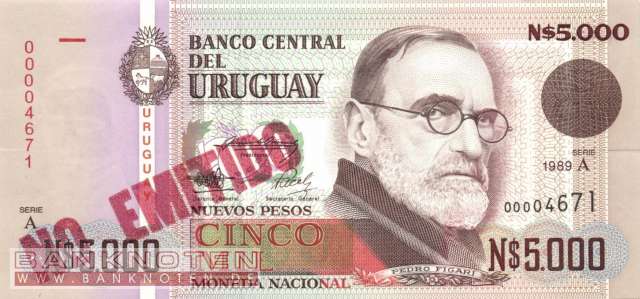Uruguay - 5.000  Nuevos Pesos - red overprint (#068A-1_UNC)