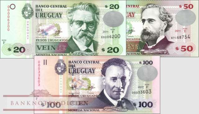 Uruguay: 20 - 100 Pesos (3 Banknoten)