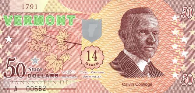 USA - Vermont - 50  Dollars - fantasy banknote - polymer (#1014_UNC)