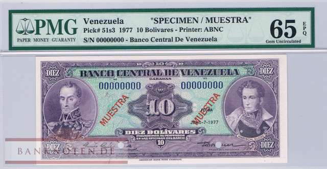 Venezuela - 10  Bolivares - N - PGM 66SPECIMEN - PGM 65 (#051s3-PMG_UNC)