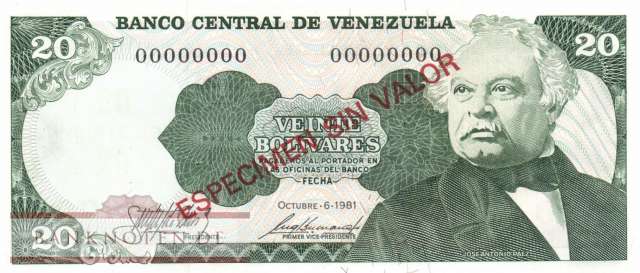 Venezuela - 20  Bolivares - SPECIMEN (#063aS_UNC)