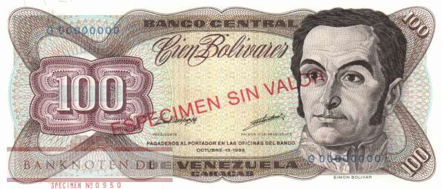 Venezuela - 100  Bolivares - SPECIMEN (#066gS_UNC)