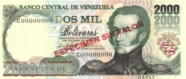 Venezuela - 2.000  Bolivares - SPECIMEN (#077bS_UNC)
