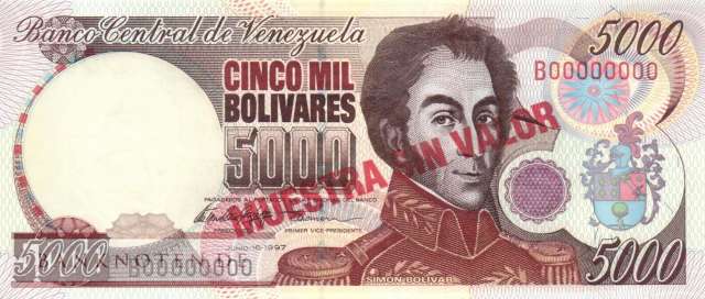 Venezuela - 5.000  Bolivares - SPECIMEN (#078aS_UNC)