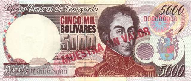 Venezuela - 5.000  Bolivares - SPECIMEN (#078cS_UNC)