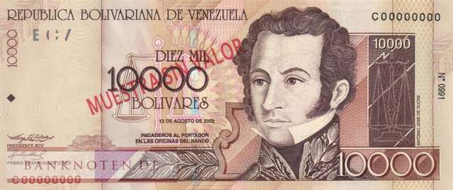 Venezuela - 10.000  Bolivares - SPECIMEN (#085cS_UNC)