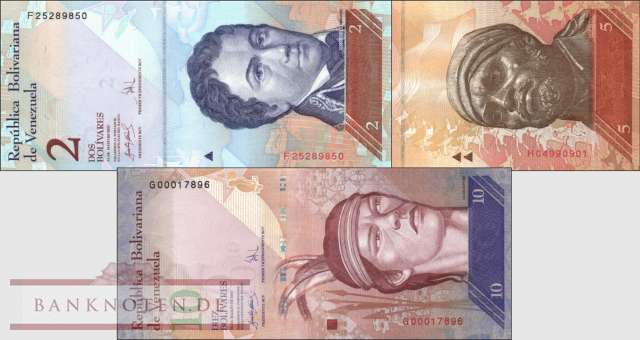 Venezuela: 2 - 10 Bolivares (3 Banknoten)