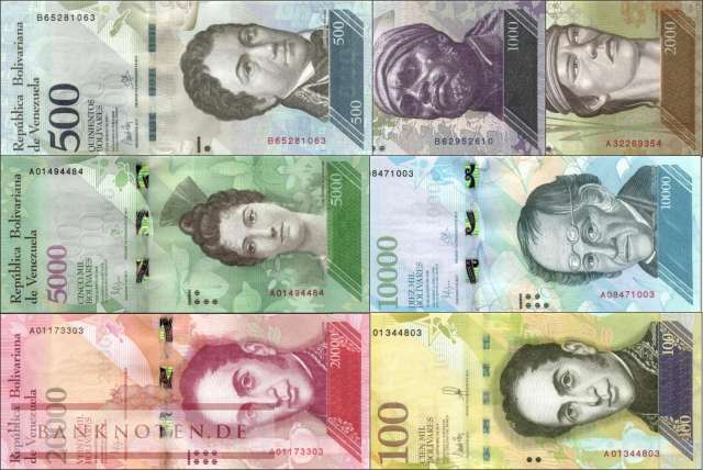 Venezuela: 500 - 100.000 Bolivares (7 Banknoten)