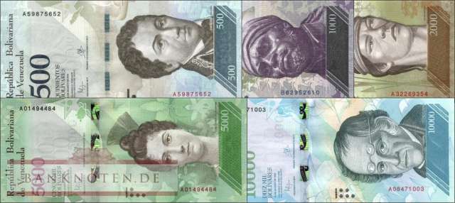 Venezuela: 500 - 10.000 Bolivares (5 Banknoten)
