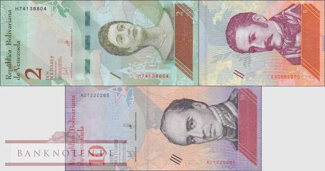 Venezuela: 2 - 10 Bolivares (3 Banknoten)