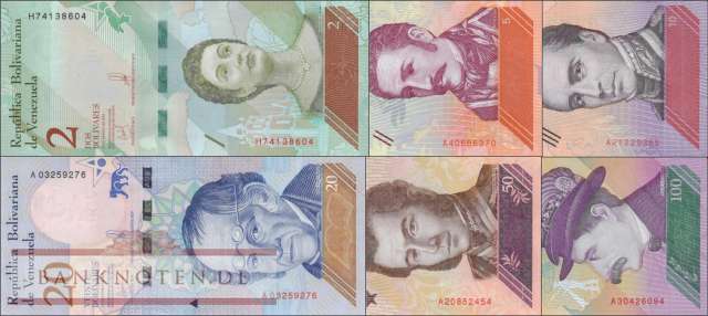 Venezuela: 2 - 100 Bolivares (6 Banknoten)