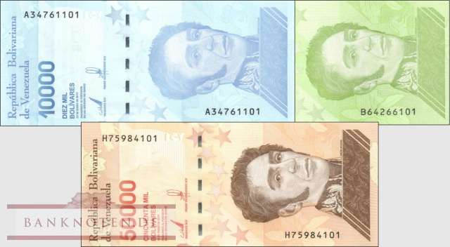 Venezuela: 10.000 - 50.000 Bolivares (3 Banknoten)