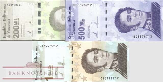 Venezuela: 200.000 - 1 Million Bolivares (3 Banknoten)