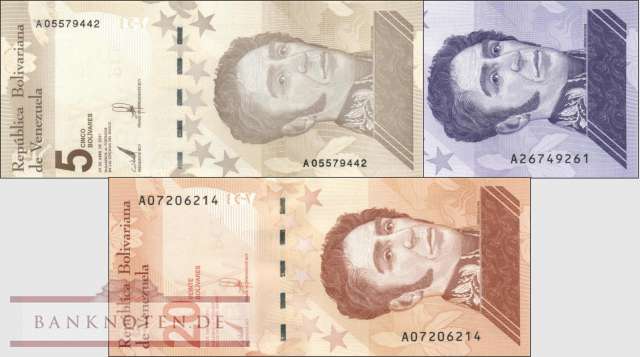 Venezuela: 5 - 20 Bolivares Digitales (3 Banknoten)