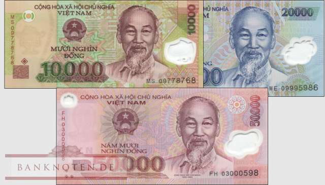 Vietnam: 10.000 - 50.000 Dong (3 Banknoten)