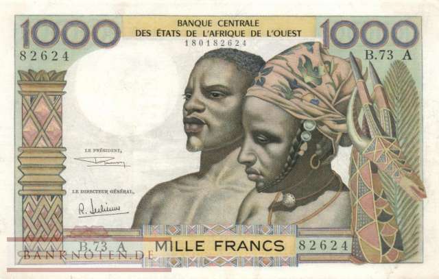 Elfenbeinküste - 1.000  Francs (#103Ag_VF)