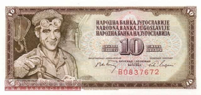 Jugoslawien - 10  Dinara (#082b_UNC)