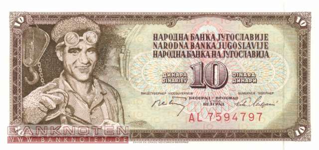 Jugoslawien - 10  Dinara (#082c_UNC)