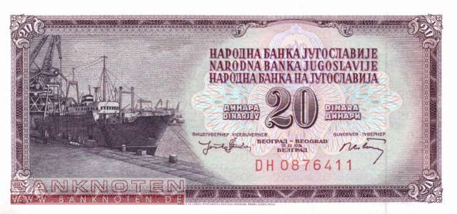 Yugoslavia - 20  Dinara (#085_UNC)