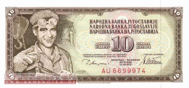 Jugoslawien - 10  Dinara (#087a_UNC)
