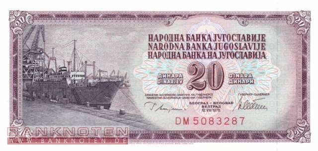 Jugoslawien - 20  Dinara (#088a_UNC)