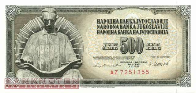 Jugoslawien - 500  Dinara (#091b_UNC)