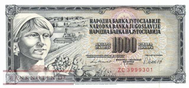Jugoslawien - 1.000  Dinara - Ersatzbanknote (#092dR_UNC)