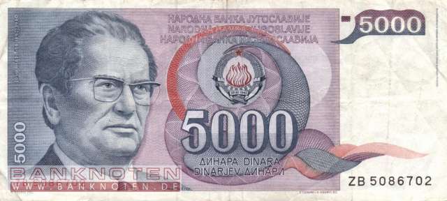 Yugoslavia - 5.000  Dinara - Replacement (#093aR_F)
