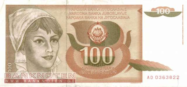 Jugoslawien - 100  Dinara (#105_VF)