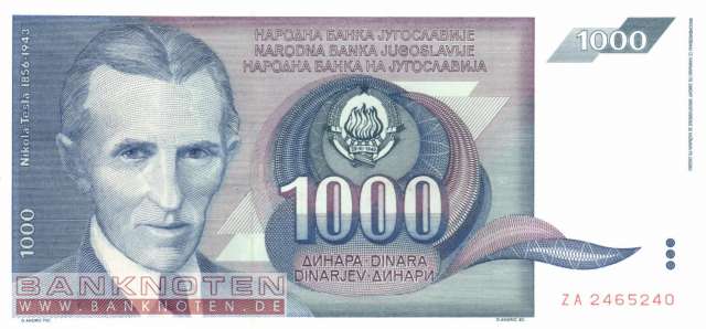Yugoslavia - 1.000  Dinara - Replacement (#110R_UNC)