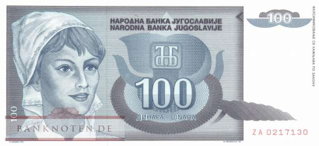 Jugoslawien - 100  Dinara - Ersatzbanknote (#112R_UNC)