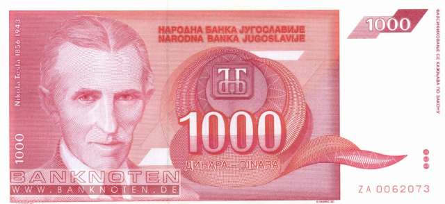 Jugoslawien - 1.000  Dinara - Ersatzbanknote (#114R_UNC)